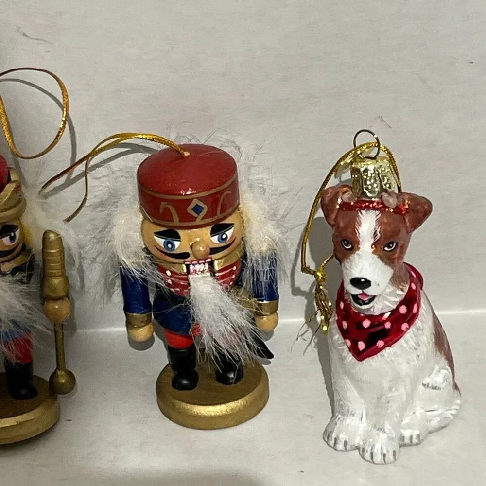 4-Piece Holiday‎ Ornament Collection Raccoon Nutcracker Pair & Dog Multicolor
